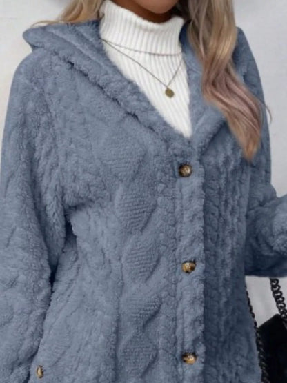 Full Size Button-Down Hooded Outerwear Plus Size