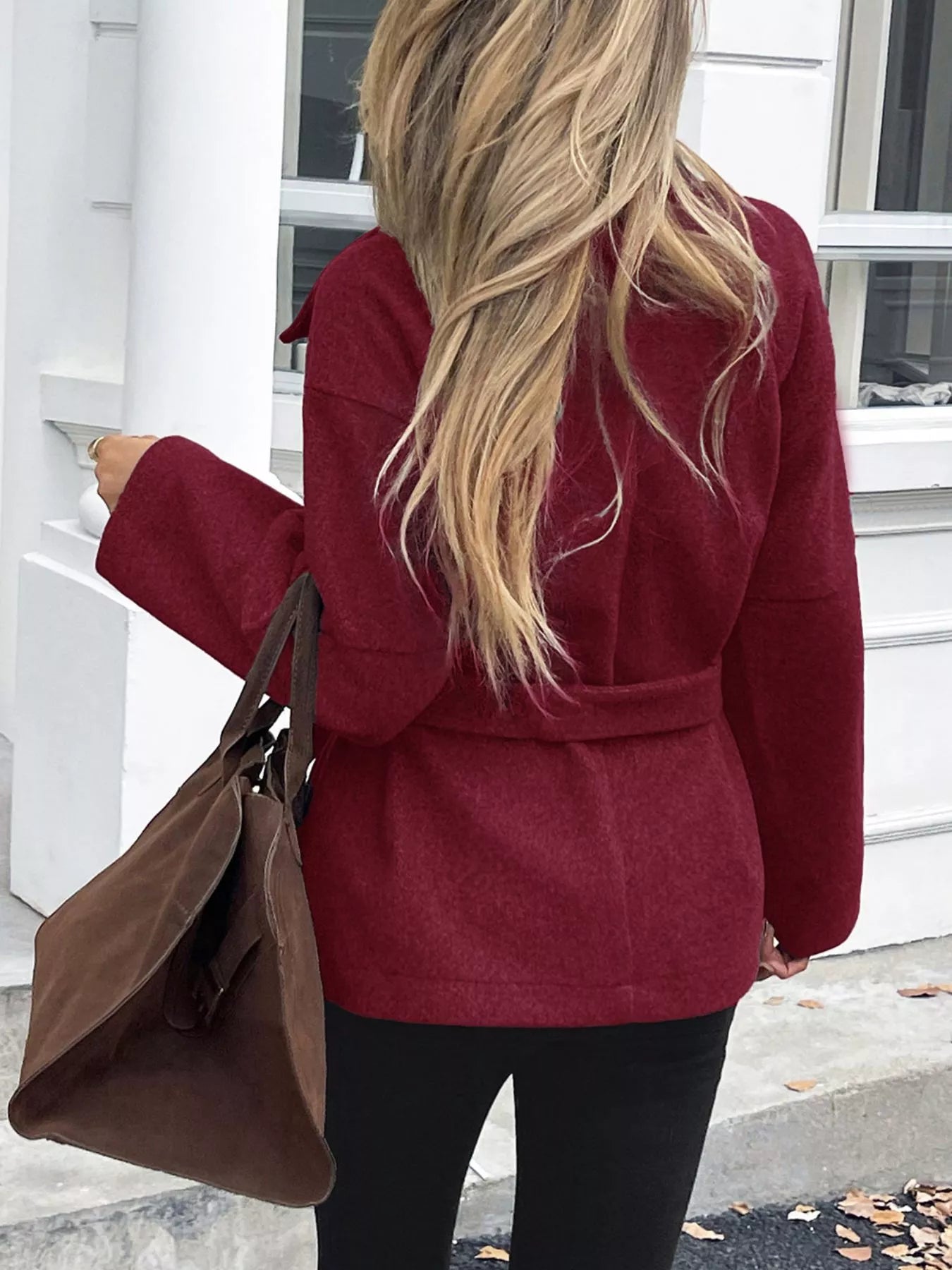 Tie Waist Wool Blend Outerwear