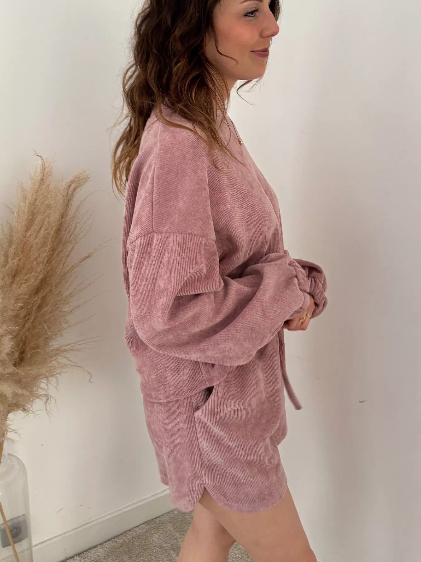 Round Neck Dropped Shoulder Top and Drawstring Shorts Set