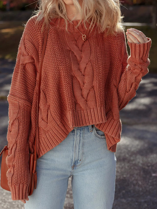 Cable-Knit Chunky Fit Slouchy Textured Sweater Ochre