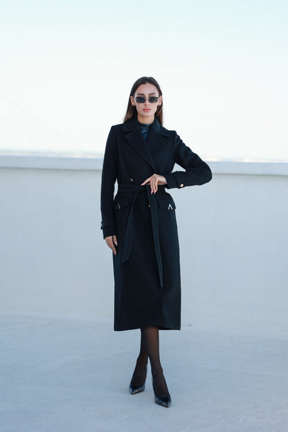 Alaska Classic Cashmere Blend Overcoat in Black