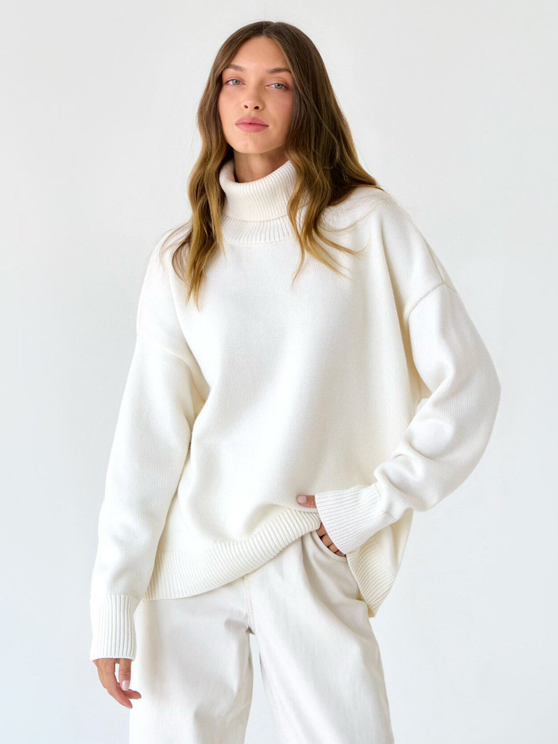 Turtleneck Long Sleeve Sweater White