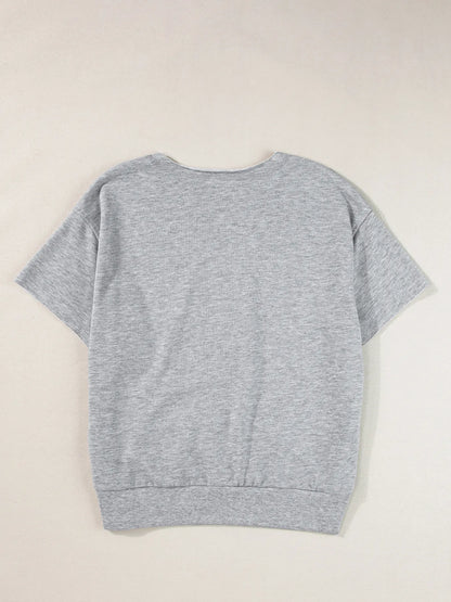 USA Lettering Patch Notched Neck T-Shirt