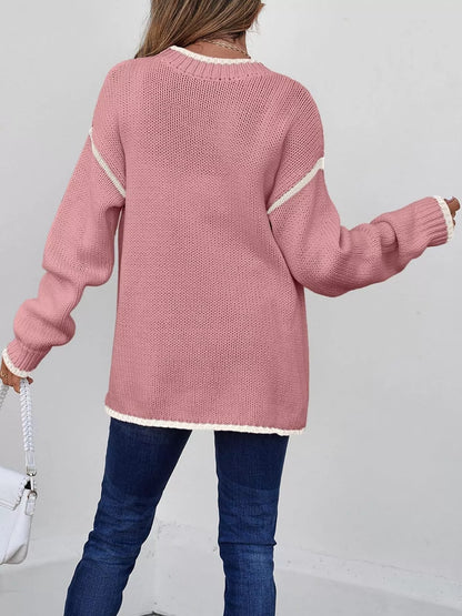 Contrast Trim Long Sleeve Sweater