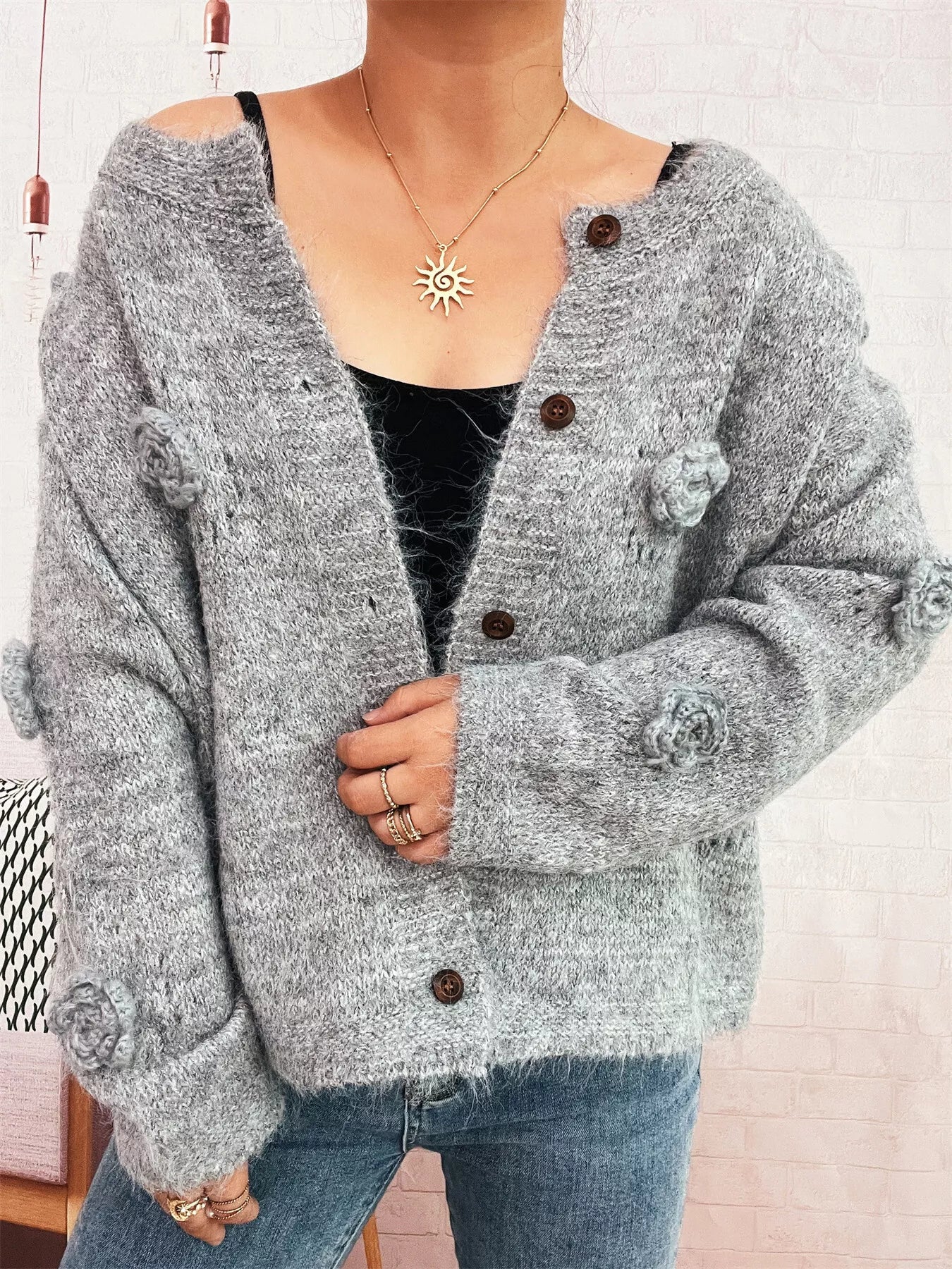 Flower Button-Up Cardigan