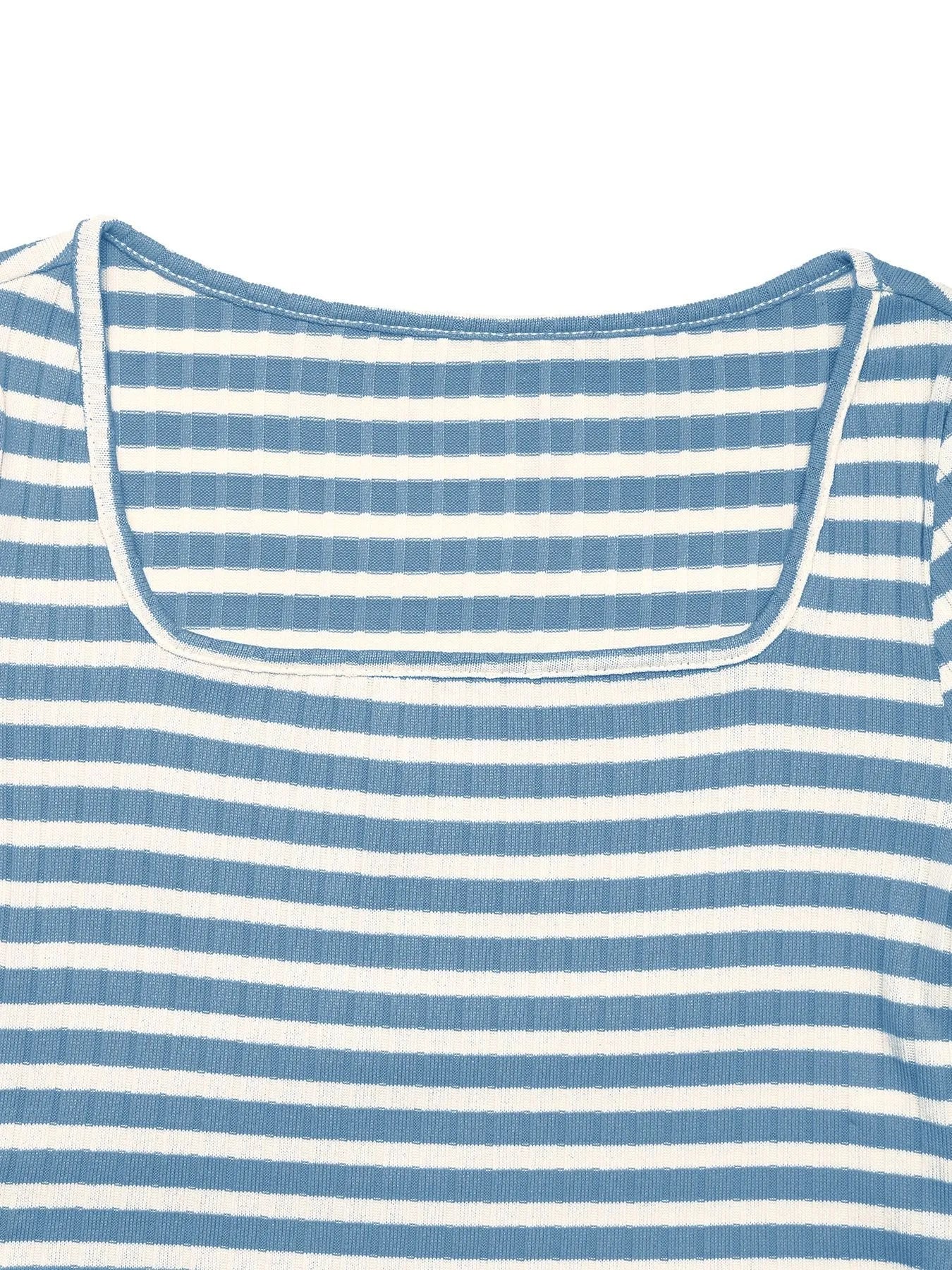 Striped Square Neck Long Sleeve Top and Pants Lounge Set