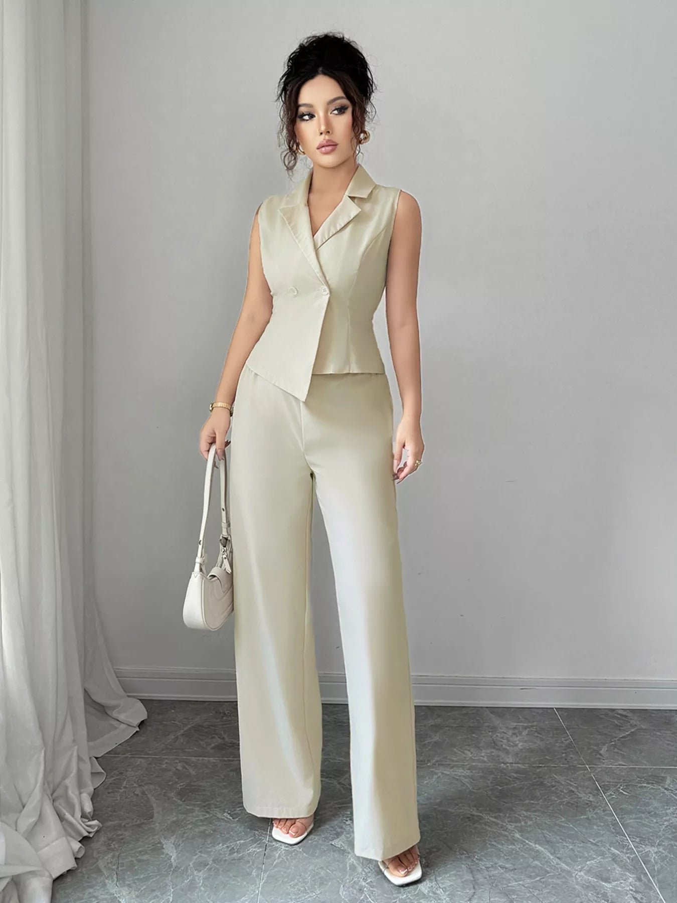 Sleeveless Vest and Wide-Leg Pants Set