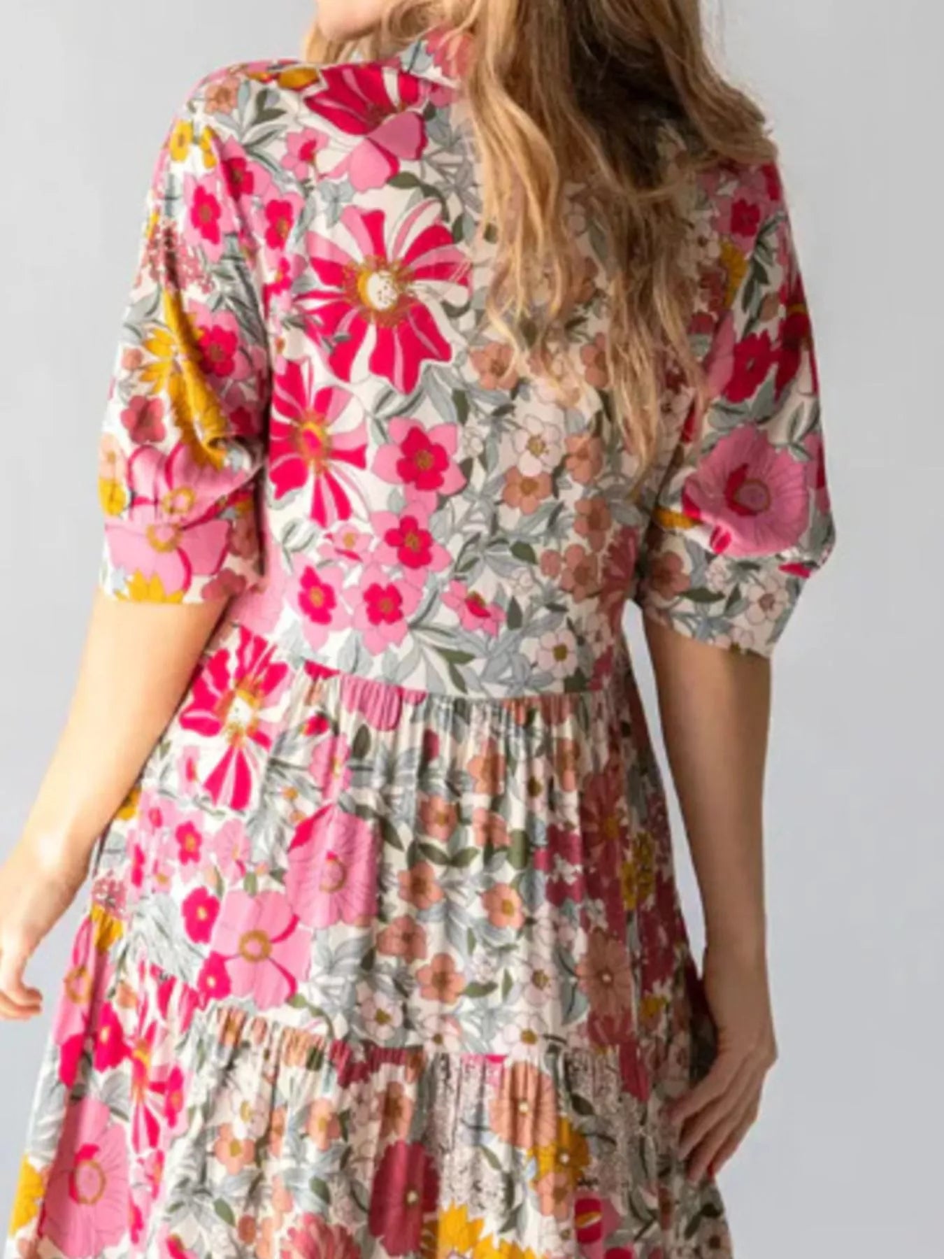 Full Size Printed Half Sleeve Midi Dress Plus Size