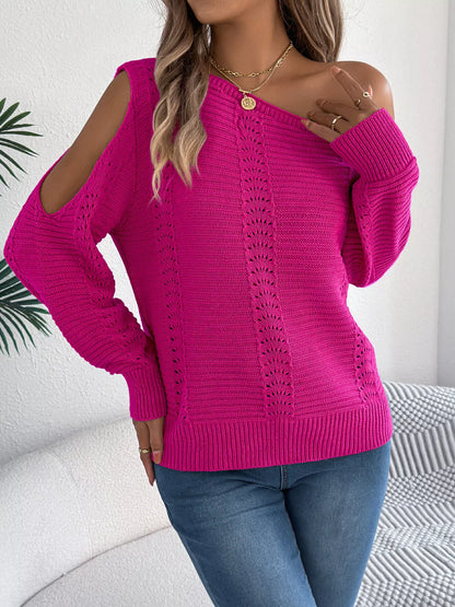 Openwork One Shoulder Cutout Long Sleeve Sweater
