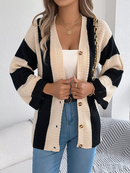 Color Block Button-Up Cardigan