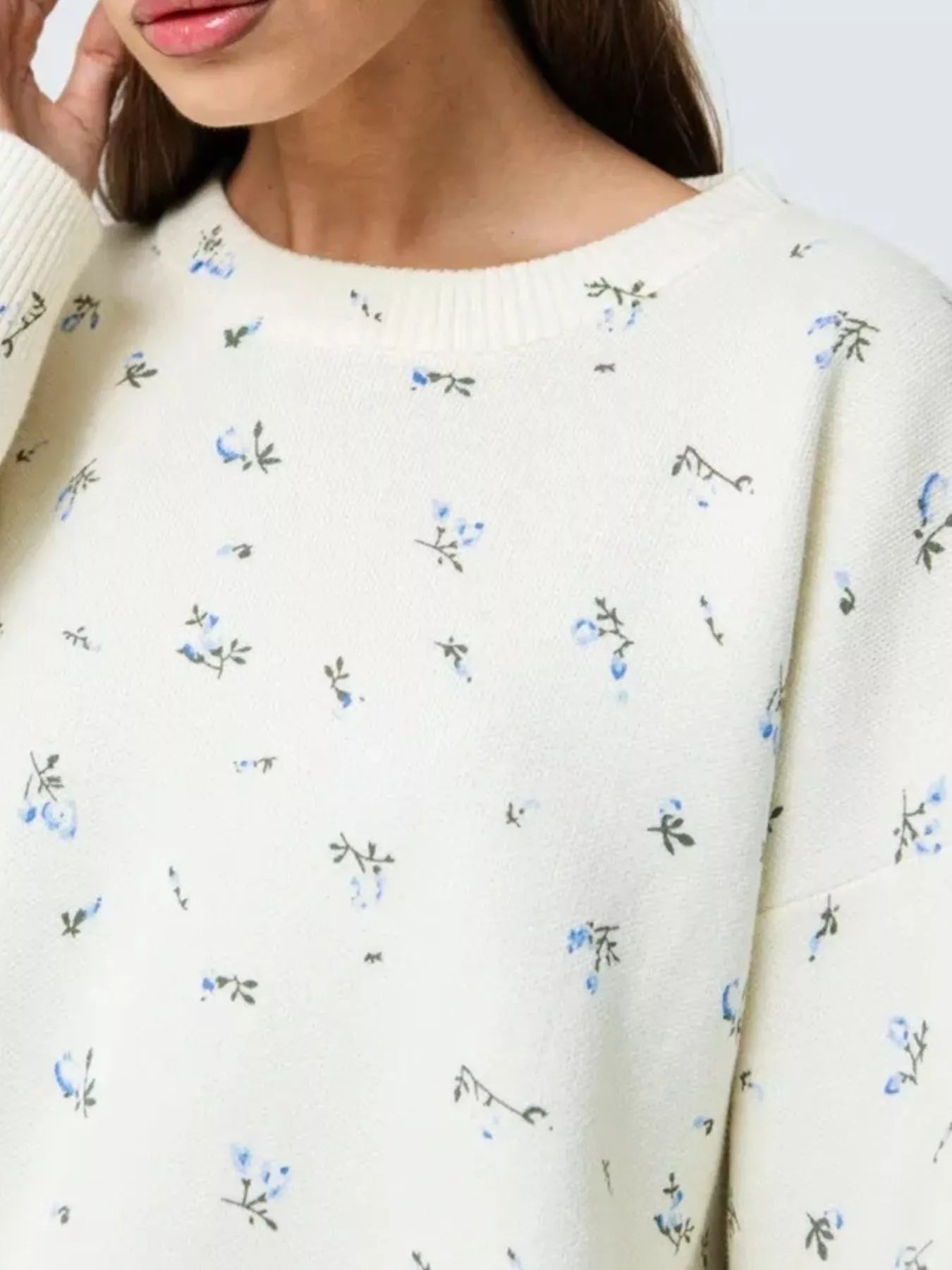 Ribbed Hem Floral Long Sleeve Sweater