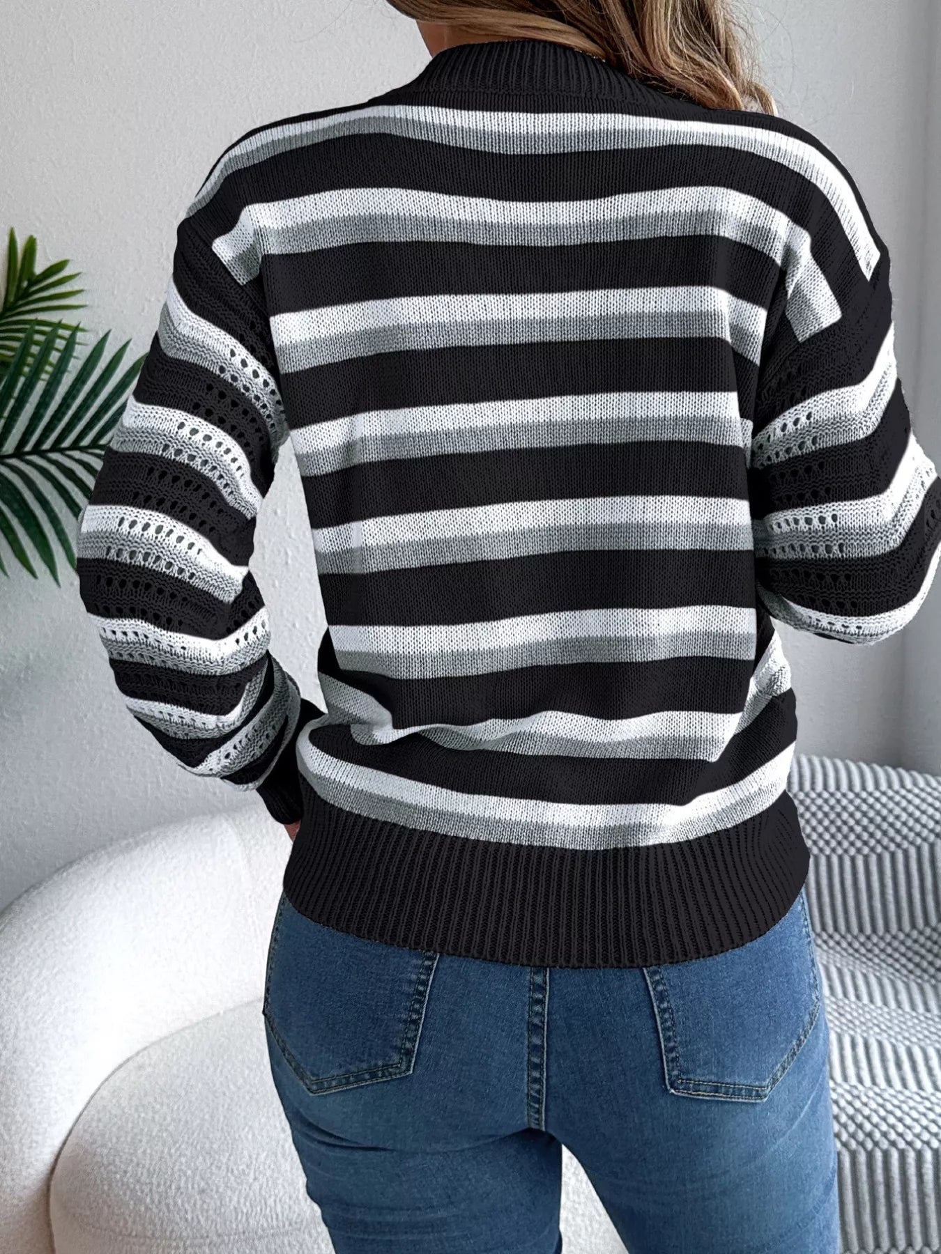 Striped Round Neck Long Sleeve Sweater