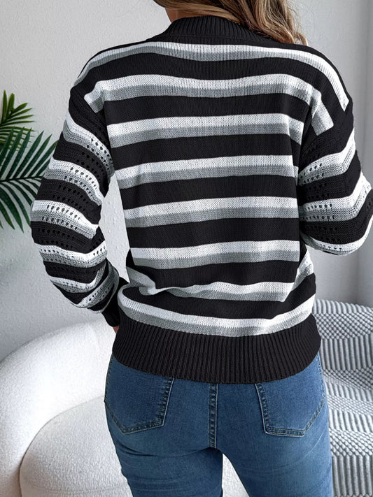 Striped Round Neck Long Sleeve Sweater