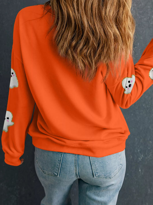 Halloween Ghost Patched Pattern Holiday Sweatshirt