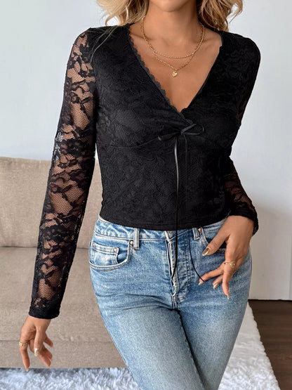 Lace V-Neck Long Sleeve Top