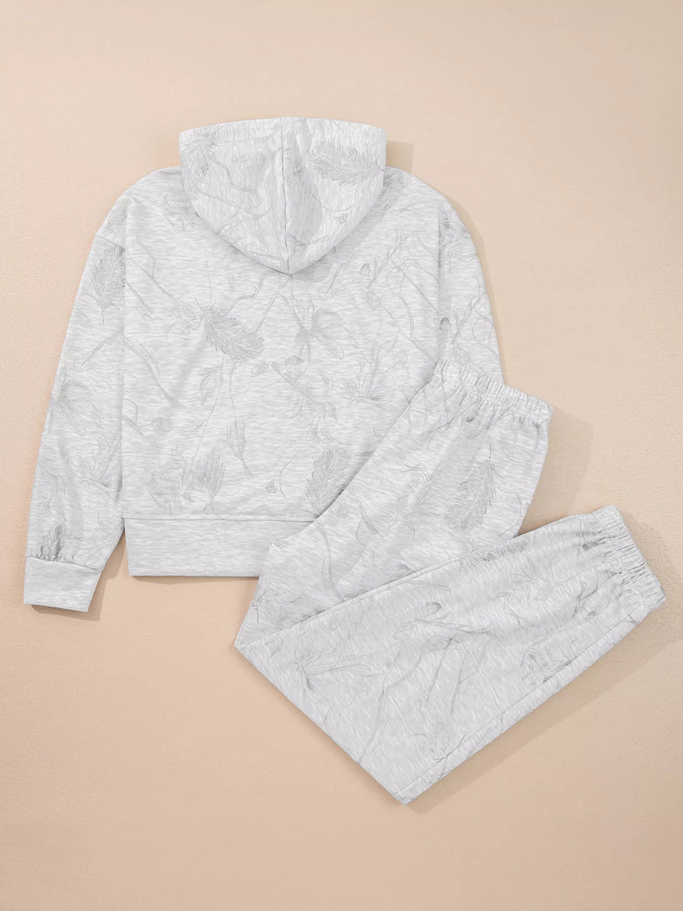 Abstract Print Loose Drop Sleeve Hoodie and Elastic Waistband Pants Set