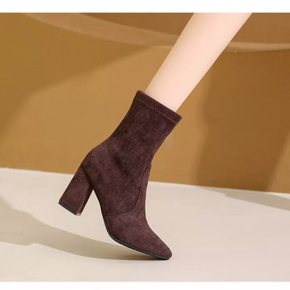 Point Toe Block Heels Boots