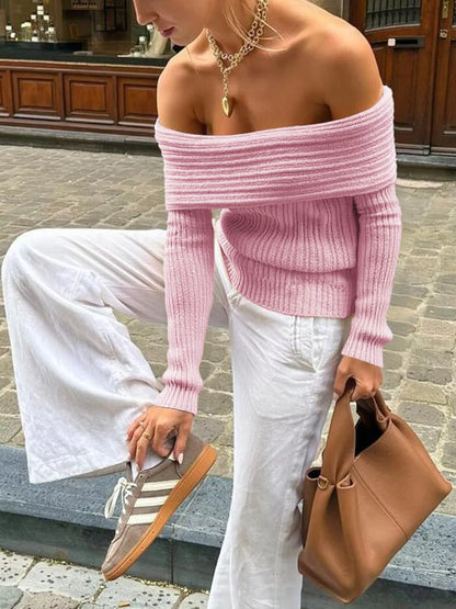 Off-Shoulder Ribbed Knit Sweater