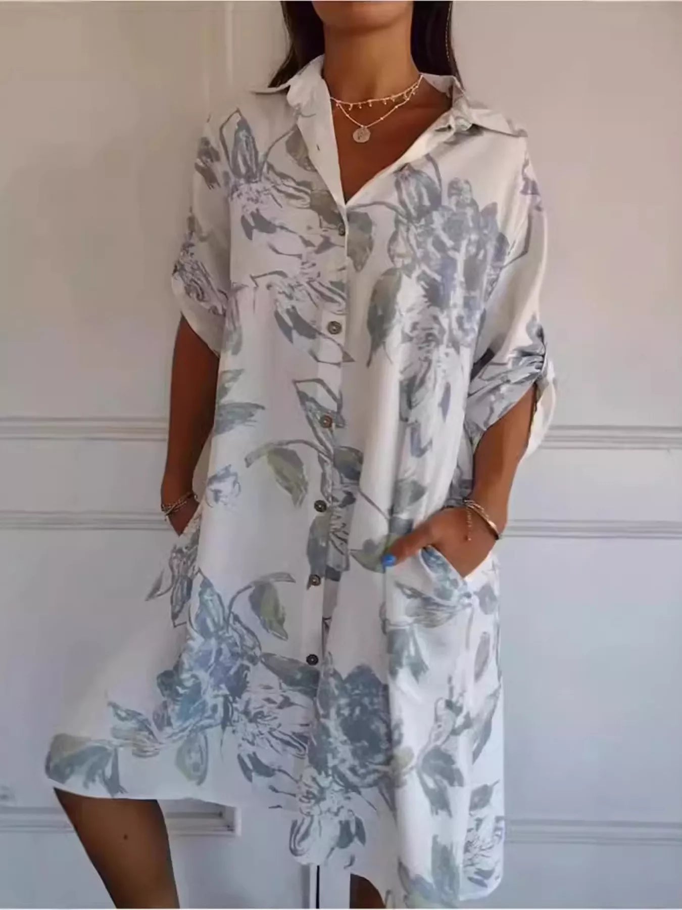 Full Size Floral Print Button-Up Shirt Dress Plus Size