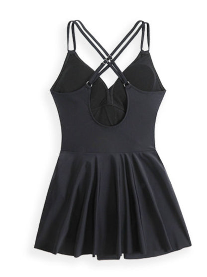 Twisted Front Crisscross Double Spaghetti Strap One-Piece Swimwear