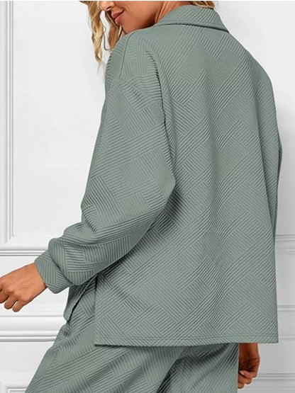 Side Slit Textured Top and Drawstring Pants Set