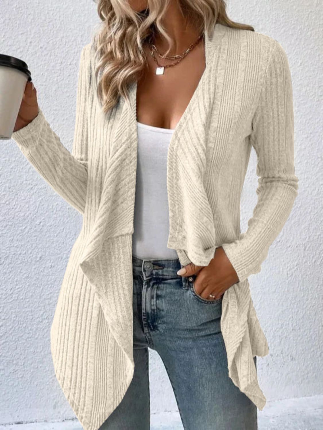Open Front Long Sleeve Cardigan Ivory