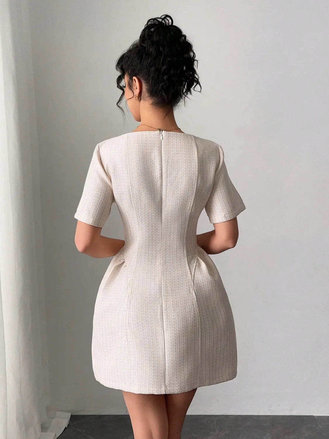 Square Neck Short Sleeve Mini Dress