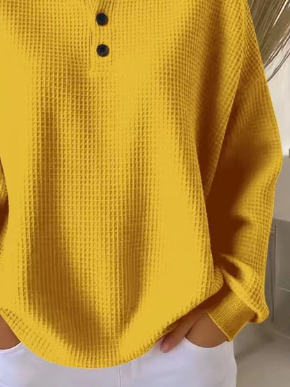 Full Size Waffle Knit Button Detail Top Plus Size