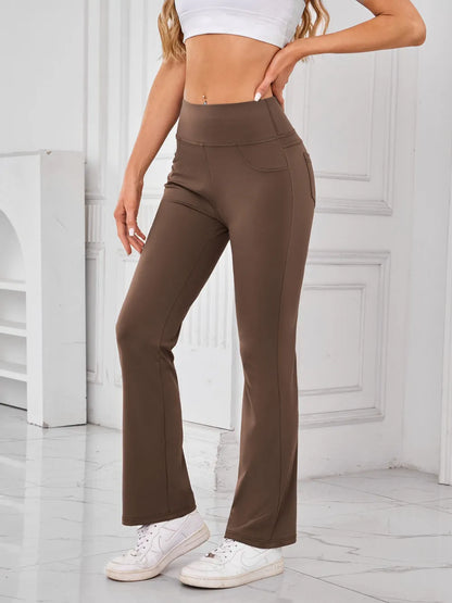 Lovelet High Waist Active Pants with Pockets Brown