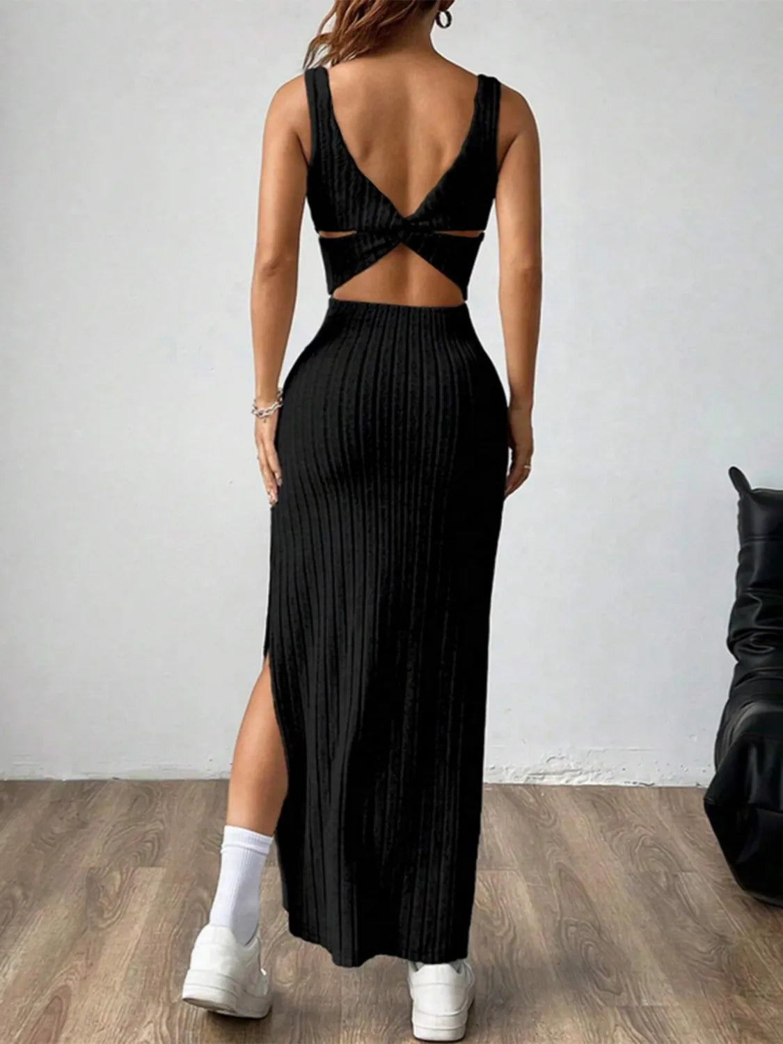 Cutout Square Neck Wide Strap Knit Dress