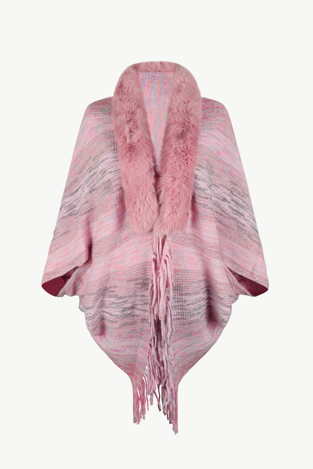Open Front Fringe Hem Poncho Dusty Pink One Size
