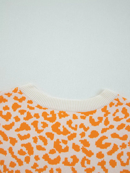 Leopard Drop Shoulder Chunky Knitted Cardigan