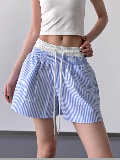 Striped Drawstring Waist Casual Shorts