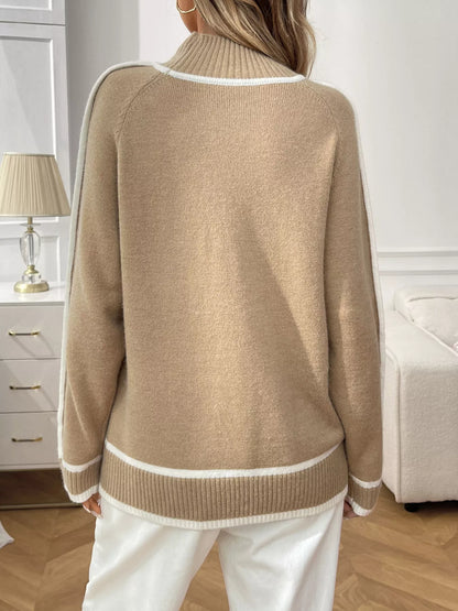 Contrast Trim Turtleneck Long Sleeve Sweater