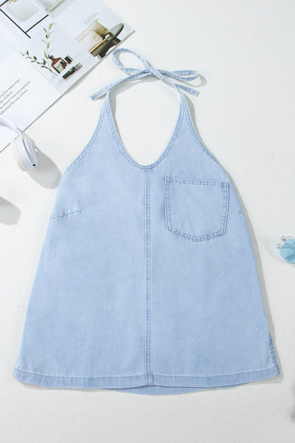 Backless Halter Neck Denim Top