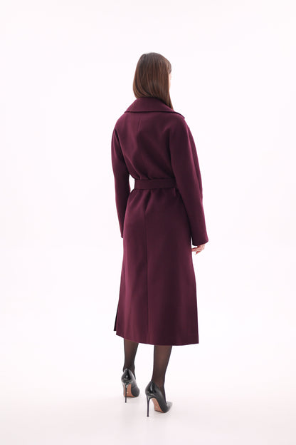 Cambridge Comfort Wraparound Wool Cashmere Coat in Royal Burgundy