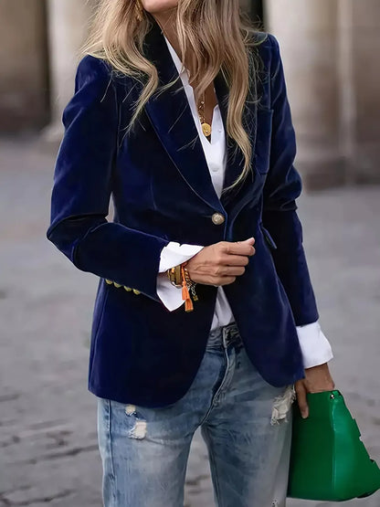 One Button Long Sleeve Blazer Navy