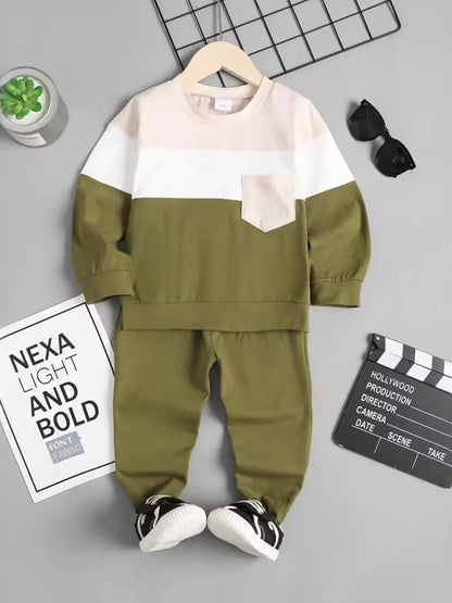 Children's Color Block Top and Pants Set Moss