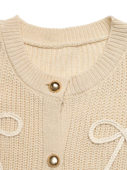 Bow Button Up Long Sleeve Cardigan