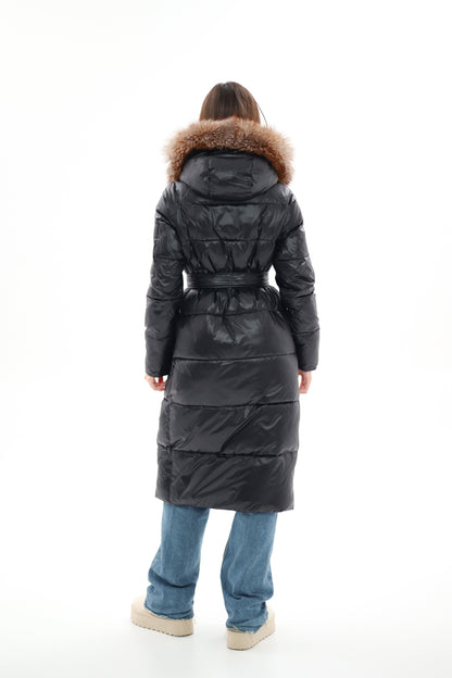 Genuine Silver Fox Fur Alternative Down Fill Coat