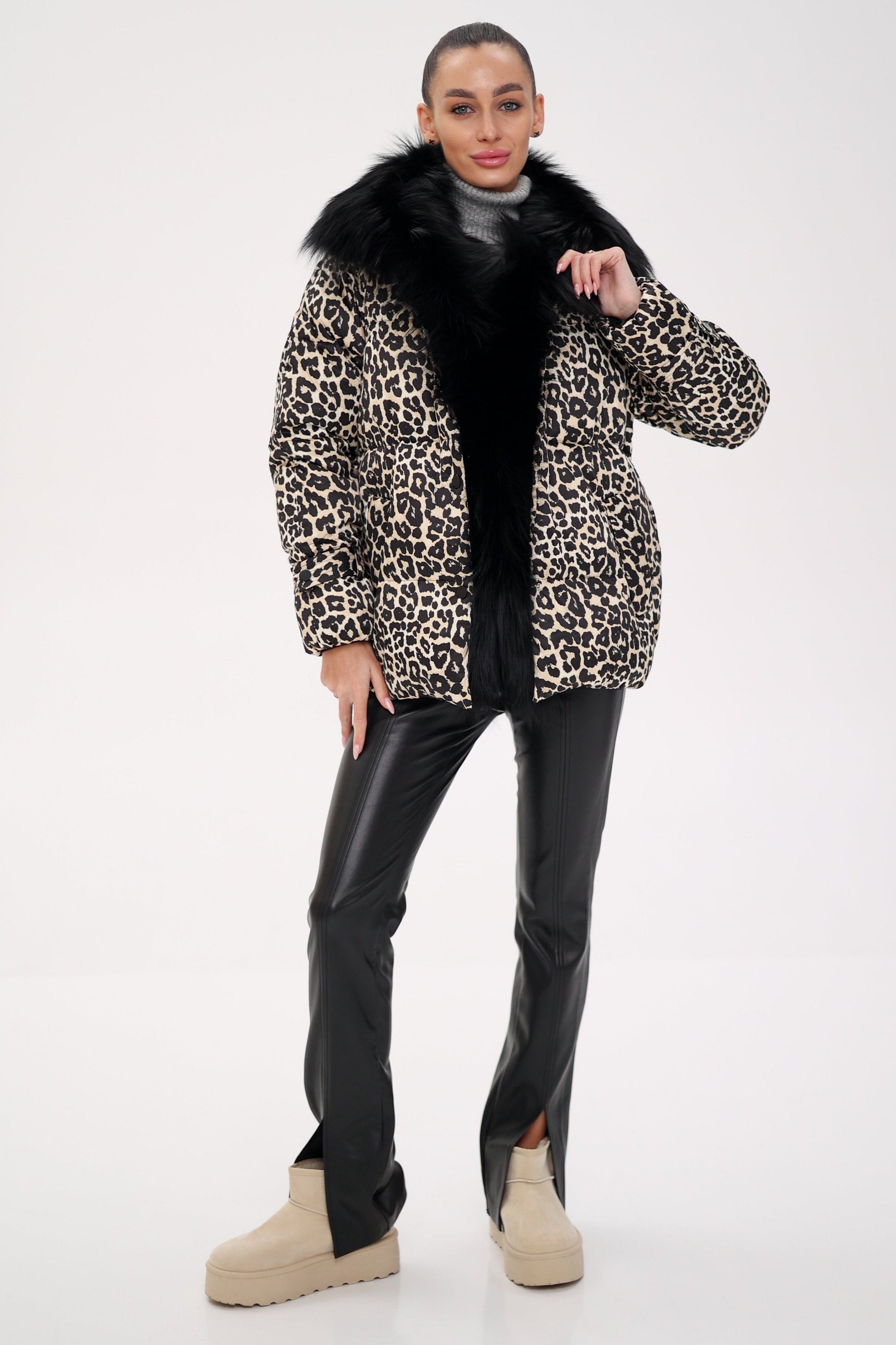 Genuine Polar Fox Leopard Luxe Down Parka Leo