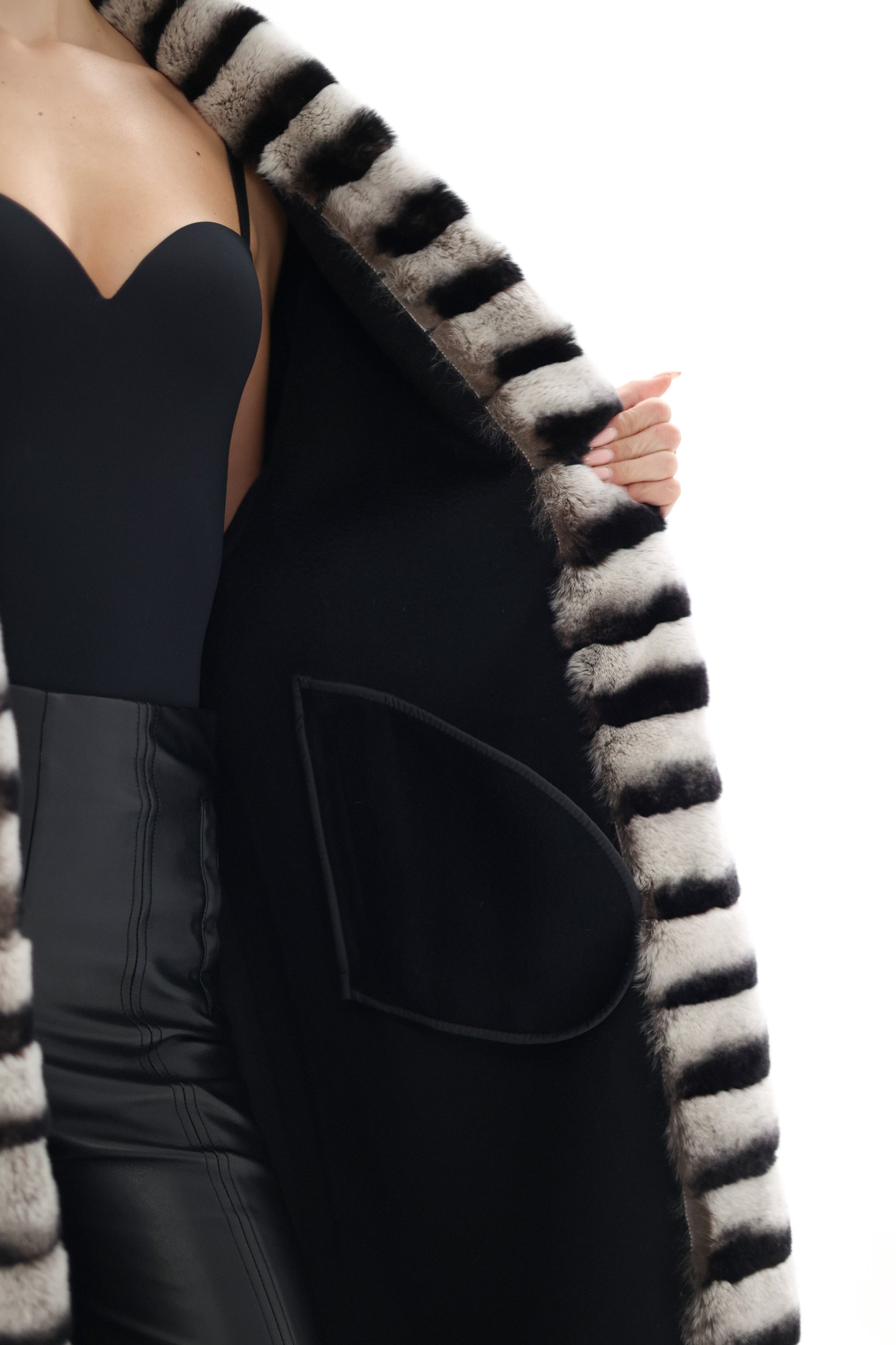 Genuine French Orylag Fur Italian Cashmere Wool Coat