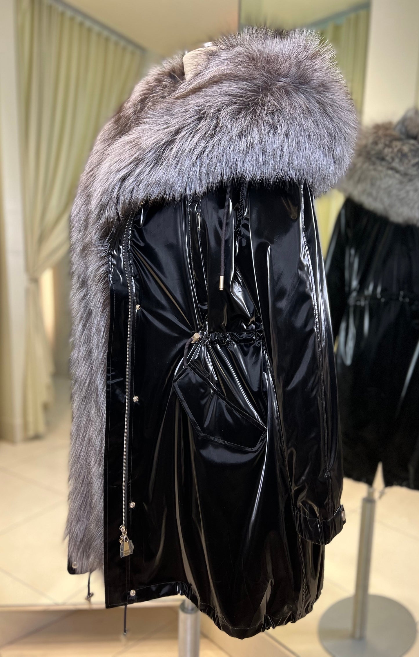 Genuine Silver Fox Fully Lined Hood Rabbit Insulated Parka