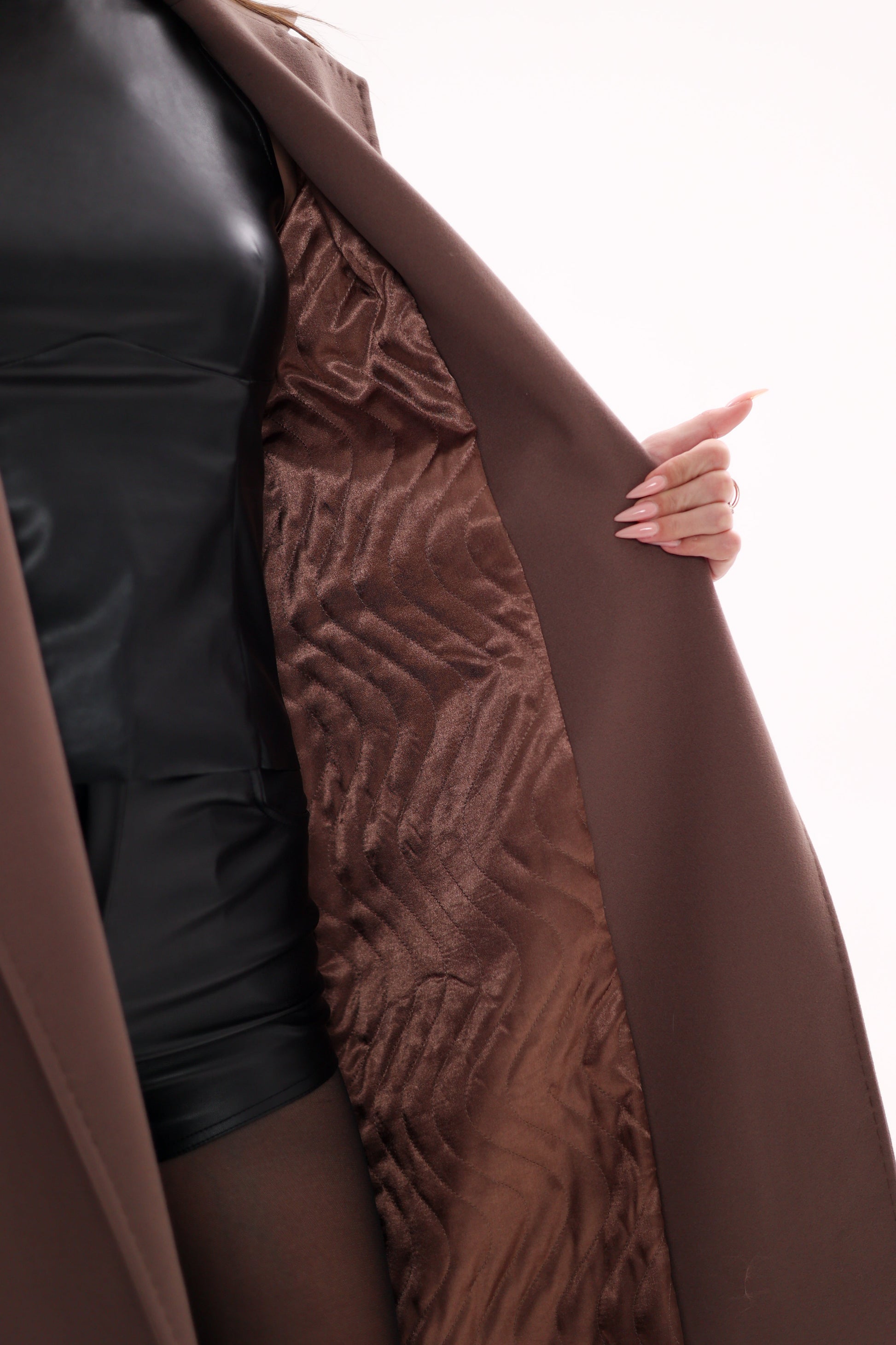 Harrington Classic Wraparound Overcoat in Mocha Mousse