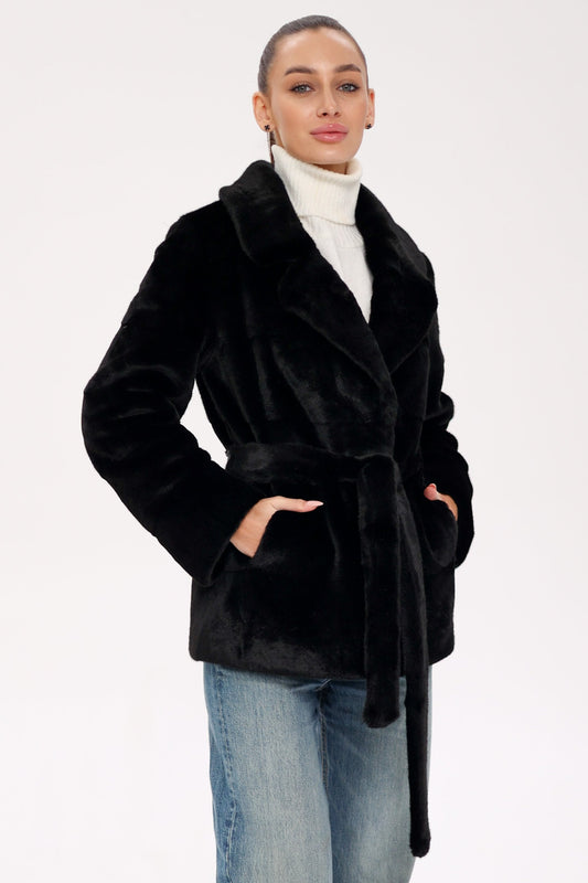 Faux Mink Effect Fur Coat Black