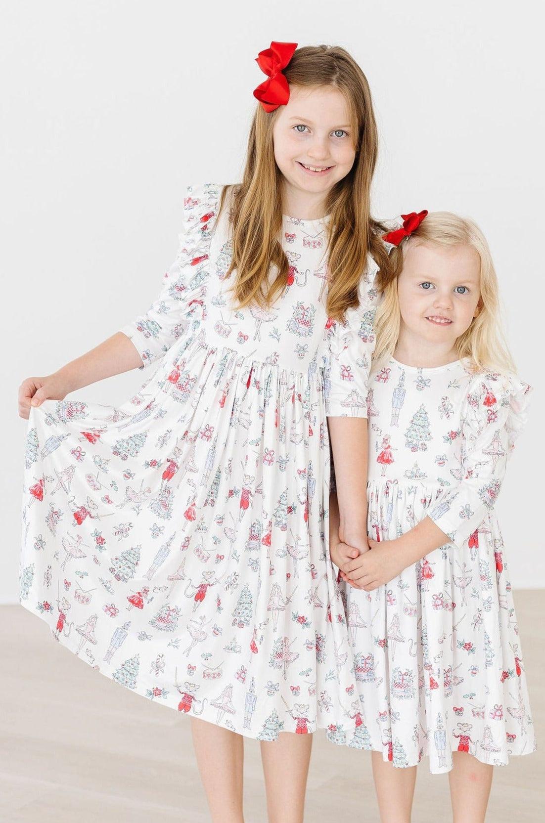 Clara's Christmas 3/4 Sleeve Ruffle Twirl Dress