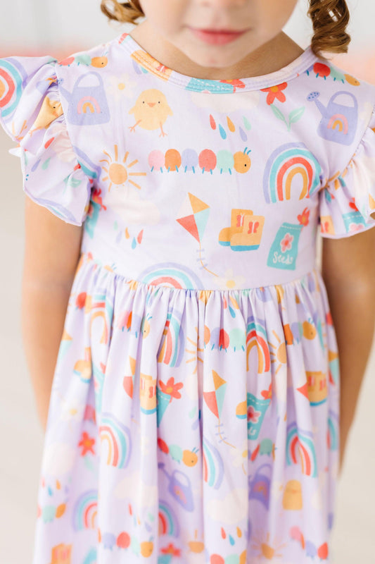 SALE Rainy Day Flutter Sleeve Twirl Dress