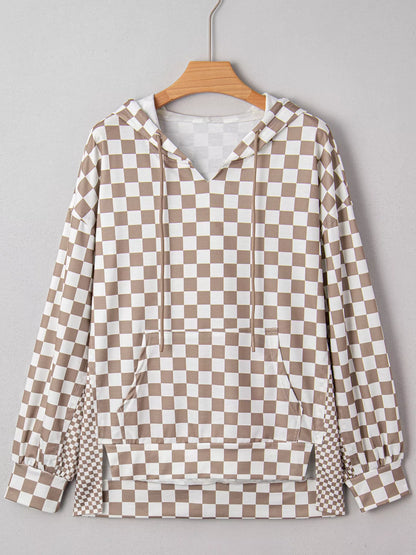 Checkered Pattern Oversized Drawstring Hoodie