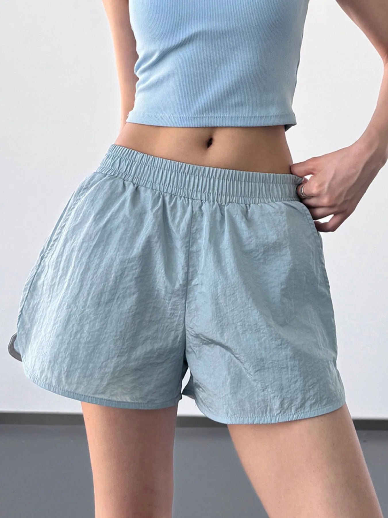 Elastic Waist Active Shorts Haze Blue