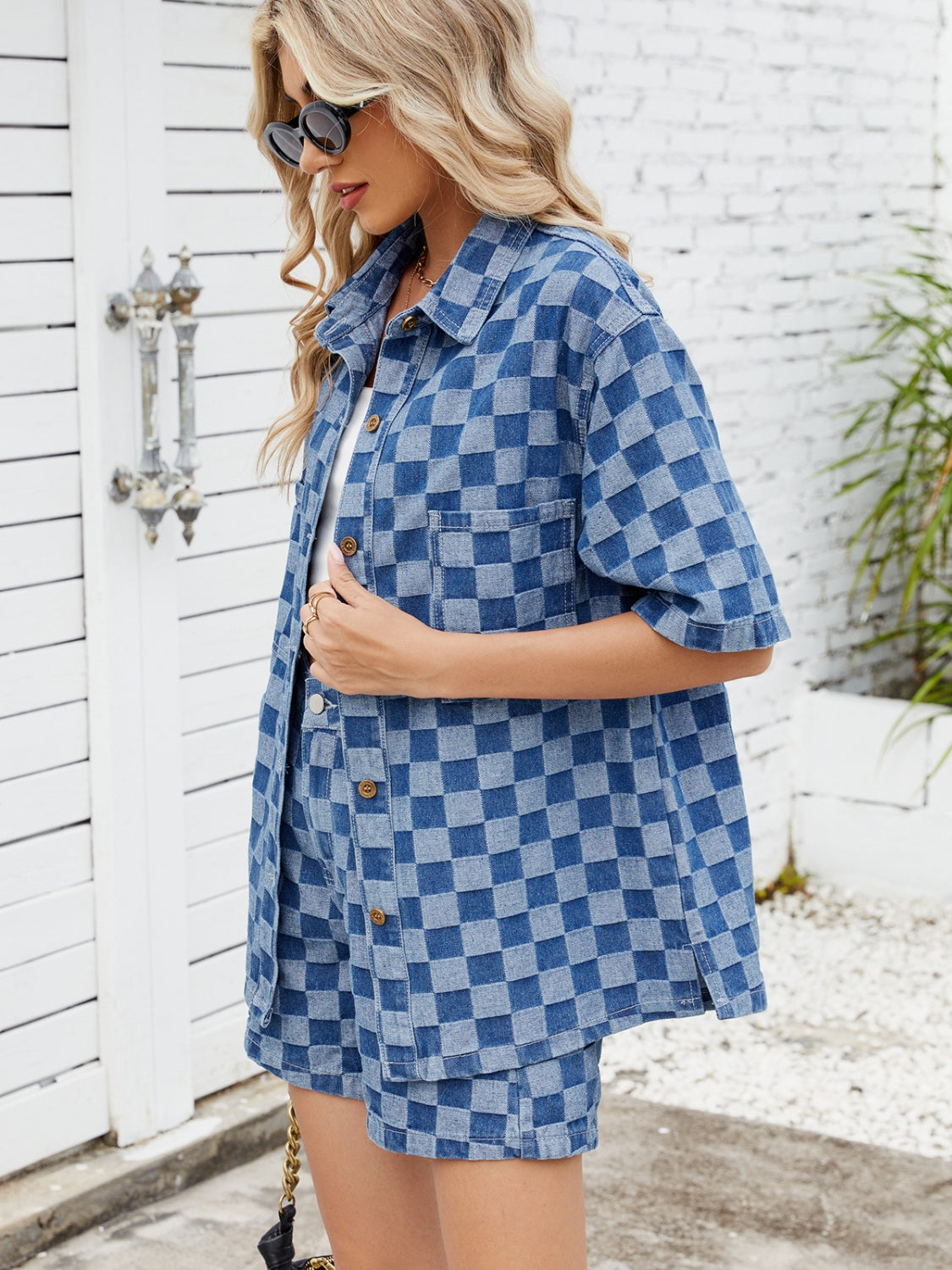 Checkered Shirt and Shorts Denim Set
